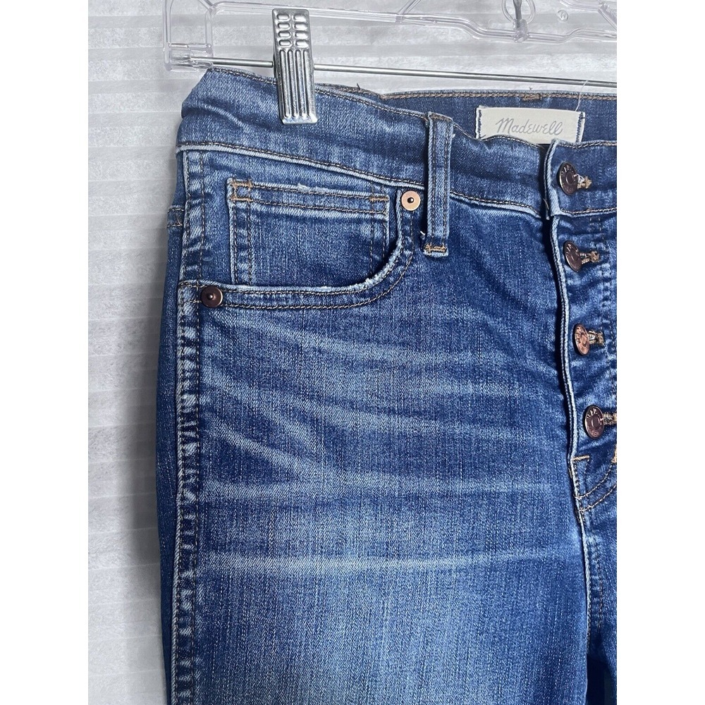 Madewell Womens Dark Jeans Size 27, 10" High Rise Skinny Raw Hem Button Fly - Picture 5 of 16